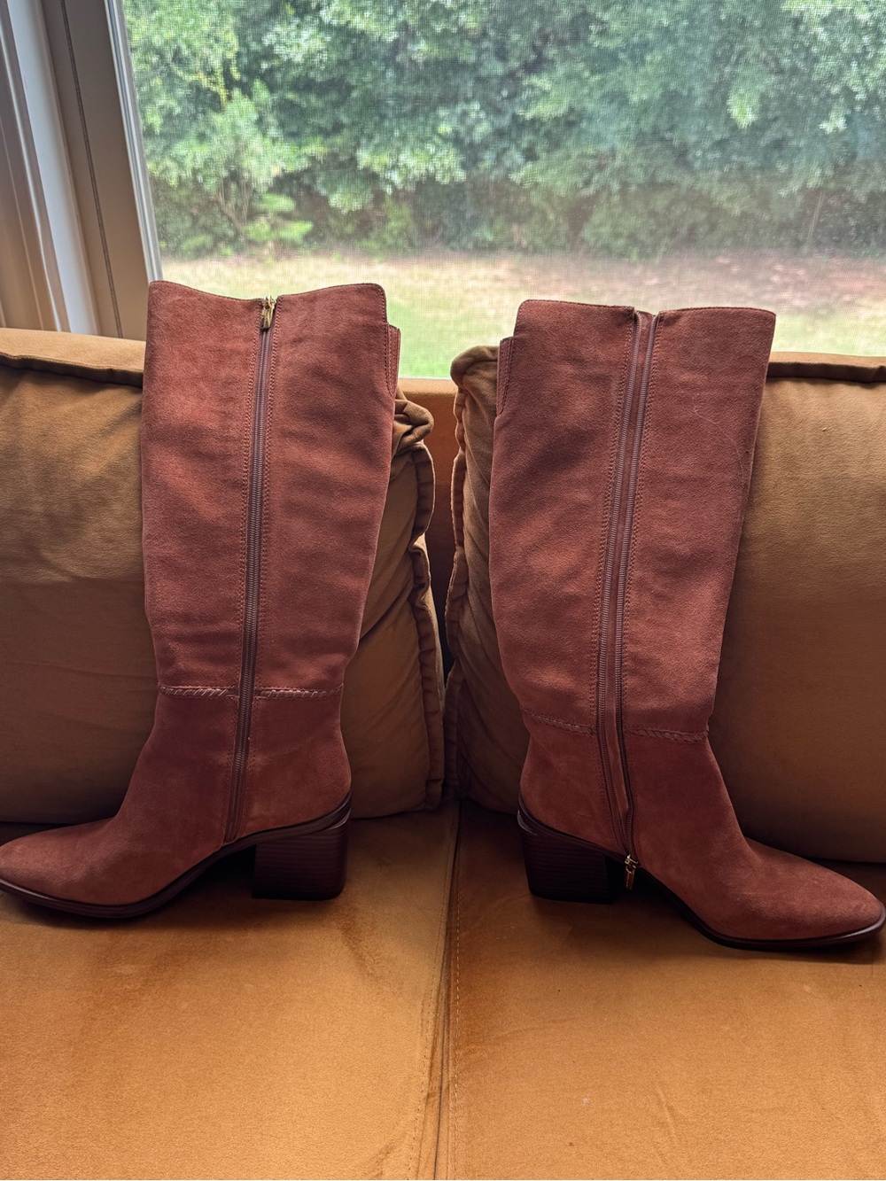 Vince Camuto Rust Suede Knee Boots with Block Heel
